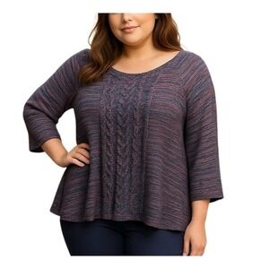 Avenue Pink Blue Tunic Long Sleeve Sweater Women's Size 22/24 2X Crochet Knit